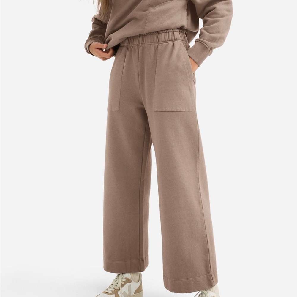 MATE THE LABEL ORGANIC COTTON FLEECE POCKET WIDE LEG SWEATPANTS MUSHROOM SZ M